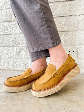 PEDRO GARCIA Sloan Platform Loafers Shoes Size 6.5 Alpaca Castoro Suede NEW $660